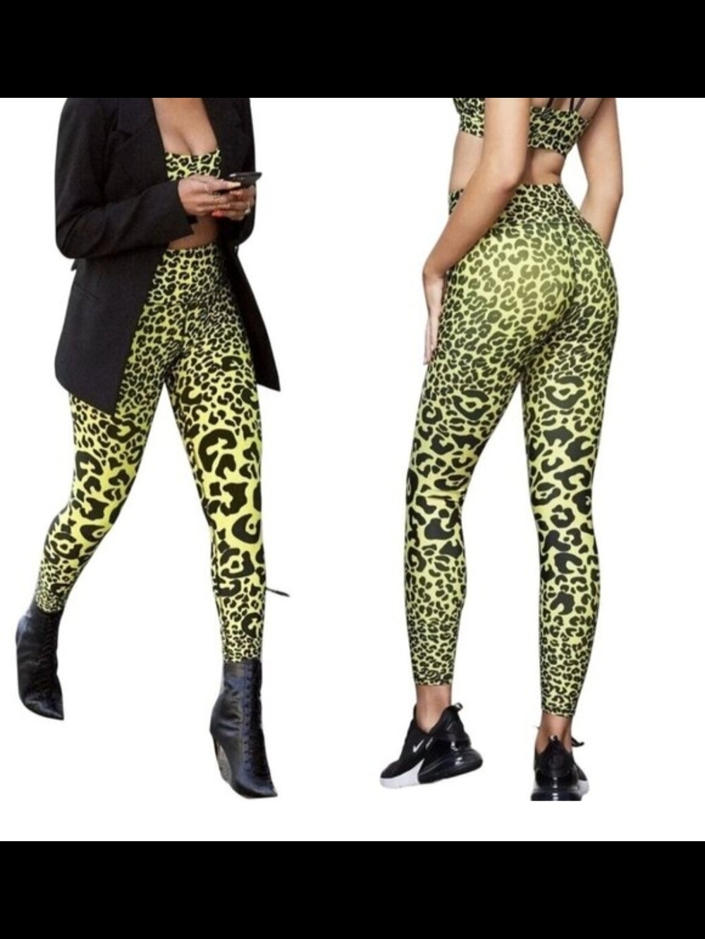 Good American Leopard Leggings Sun Beam Neon Active Yoga Size 1 Small